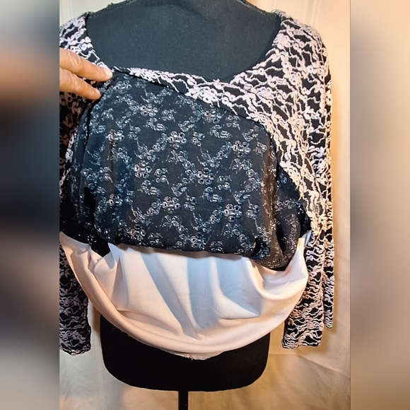 DRESSBARN Black and Pink Lace Blouse - Picture 5 of 7